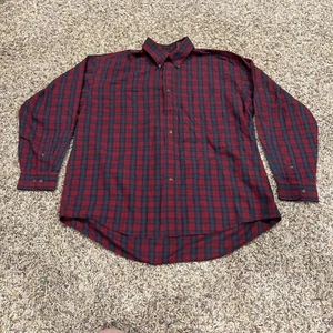 Size Large L Van Heusen Wrinkle Free Red and Gray Plaid Button Up Shirt - Picture 1 of 2
