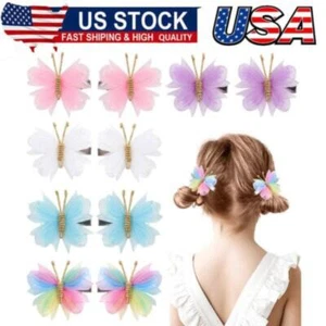 Hair Clips,10Pcs Mini Butterfly Hair Barrettes,2"Tulle Mesh,Colorful Butterfly - Picture 1 of 8
