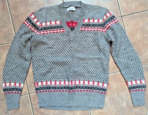 Vintage 80er Girlande Pullover grau rot Fair Isle Strickpullover - Bild 1 von 9