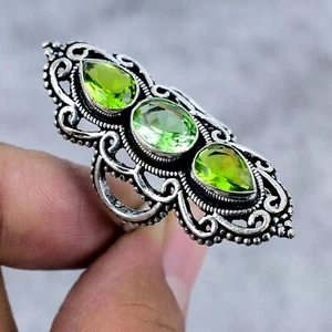 Peridot Gemstone Handmade 925 Sterling Silver Jewelry Women Ring - All Size - Picture 1 of 4