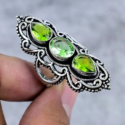 Peridot Gemstone Handmade 925 Sterling Silver Jewelry Women Ring - All Size - Image 1 of 4