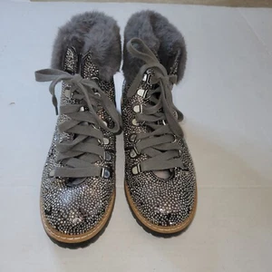 INC Pravale 3 kurze Damen-Schnürstiefel zinnfarben/silberfarben Strass 7M - Bild 1 von 8