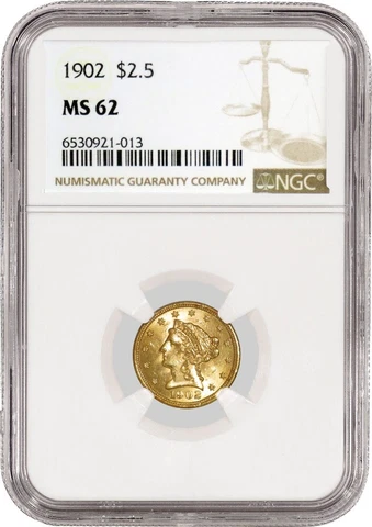 1902 $2.50 Liberty Head Quarter Eagle Gold NGC MS62 Uncirculated Coin Cover