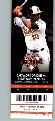 New York Yankees vs Baltimore Orioles 9/14/2014 Ticket - Adam Jones ,, - Image 1 of 3