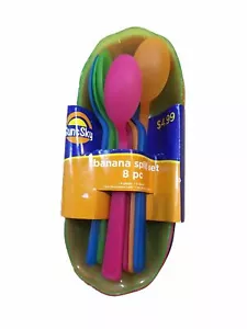 Sun & Sky Set of 4 BANANA BOATS W/ Spoons Plastic Banana Split Ice Cream Dishes - Picture 1 of 8
