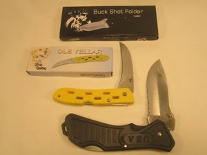 (2) POCKET KNIVES Frost Cutlery OLD YELLAR Buck Shot Folder [Z36c] - Picture 1 of 2
