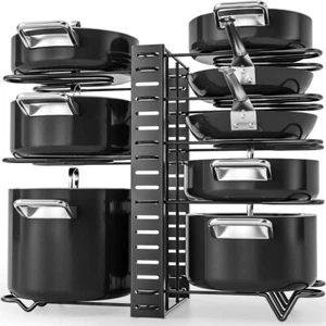 Pot Rack Organizers Adjustable 8 Tiers Pot Lid Holders Pan Rack Kitchen Storage - Picture 1 of 11