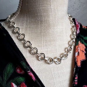 Vintage Solid Sterling Silver 18" Necklace Double Circle Link Chain Textured 925 - Picture 1 of 7