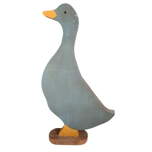 Hand Carved Wooden Country Farmhouse Blue Goose Decor  - Picture 1 of 5