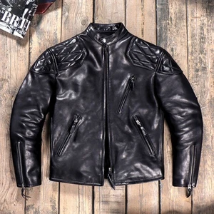 American Men Motorrad Lederjacke Retro Leder Reißverschluss Stehkragen Jacke - Bild 1 von 20