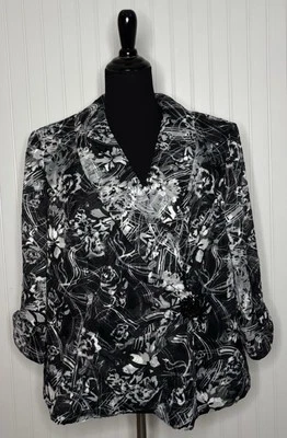 Chaqueta Blazer Alex Evenings Negra Blanca Floral Mujer Talla 1X Manga 3/4 Foto 1 de 4