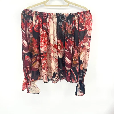 Top Elizabeth and James Medio Remi Floral Hombro Descubierto 100% Seda Foto 1 de 4