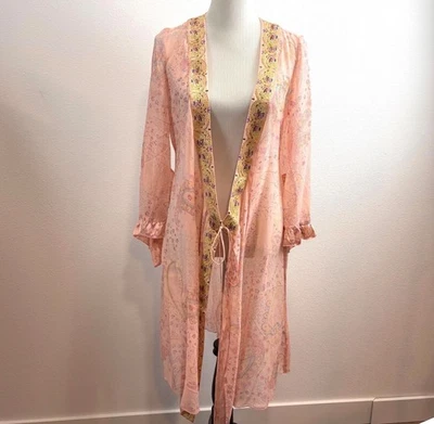 Nuevo con etiquetas Bata Kimono Transparente Melocotón Level Patrick Assuline Talla 2 Plumero Bordado Foto 1 de 4