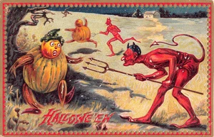 c.1909 Devils & Pumpkin Goblins Halloween post card Tuck - Picture 1 of 2