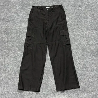Vince Pants Womens 10 Black Cargo Wide Leg Viscose Blend Italian Fabric Pockets - Image 1 of 4