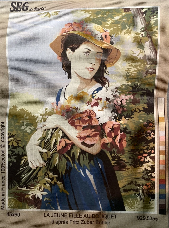 @@**SUPERBE CANEVAS  *60 X 45CM*  SEG - LA JEUNE FILLE AU BOUQUET****@@ - Photo 1/1