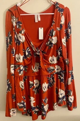 Top Meadow Rue Anthropologie Josalyn XL Floral Corbata Frontal Peplum Manga Larga Nuevo con Etiquetas Foto 1 de 4