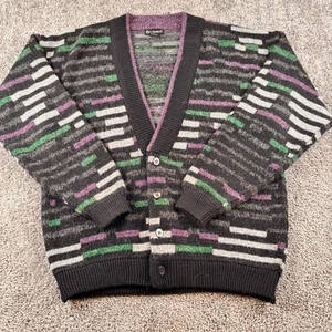 Vintage Cardigan Sweater Mens M Geometric Grandpa Colorful 90s - Picture 1 of 4
