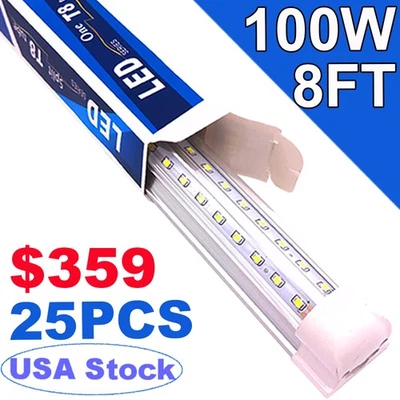 25 Pack Led Tube Light 100W T8 8FT LED Shop Light Fixture 6500K 8 Foot LED Bulbs - Image 1 of 4