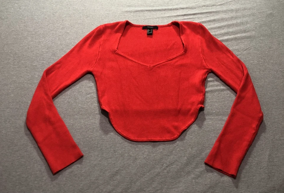 Forever 21 Sweatshirt Women's L Romantic Hi Low Feminine Minimalist Lounge Red - Image 1 of 4