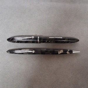 1930's Shaeffer Jr Balance Fountain Pen Mechanical Pencil Set Marble - Bladder - Picture 1 of 8