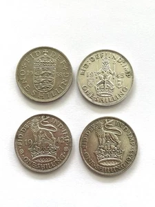 4 X George VI & V Elizabeth II Silver One Shilling Pieces 1933 1942 1945 1958 - Imagen 1 de 2