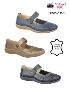 Boulevard L408 Ladies X Wide EEE Fitting Leather Touch Fasten Bar Shoe-POST FREE - Picture 1 of 8