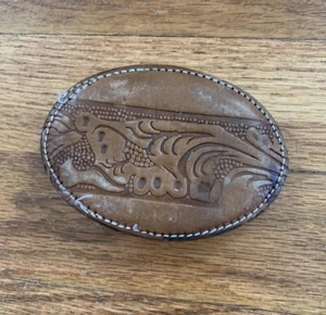Vintage Genuine Tooled Leather Belt Buckle - Floral Pattern - Picture 1 of 5