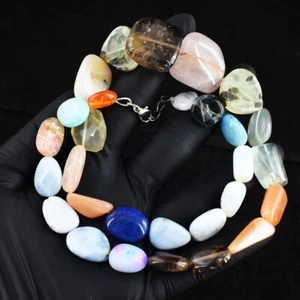Blue Opal,Phrenite &Peach Moonstone 412.00Cts Beaded Awesome Necklace VK 18 E684 - Picture 1 of 3