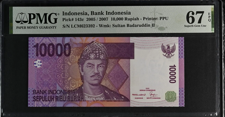 Indonesia 10000 Rupiah 2005 / 2007 P 143 c Superb Gem UNC PMG 67 EPQ - Image 1 of 1