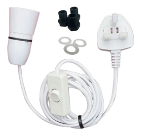 PAIR B22 Lamp Holder with Switched Cable and Fitted UK Plug - White - Picture 1 of 3