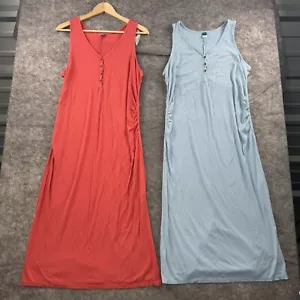 Old Navy Dress Womens L Maternity LOT of 2 Pink Blue Henley Sundress Midi Ribbed - Picture 1 of 10