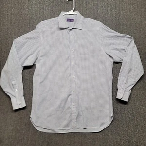 Ralph Lauren Purple Label Shirt Mens 16.5 Blue Check Spread Collar Button Damage - Picture 1 of 13