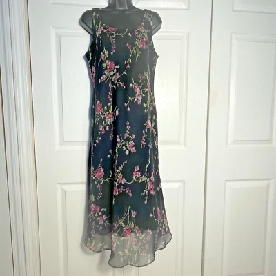 Vintage Y2K Positive Attitude Dress Women 14 Black Floral Whimsigoth Fairycore - Image 1 of 4