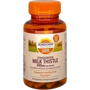 Sundown Naturals Standardized Milk Thistle Healthy Liver 60 Capsules 240mg 5/25 - Picture 1 of 3