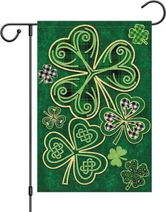 St. Patrick's Day Garden Flag, Double Sided, Burlap, Shamrock Clover Yard Ban... - Picture 1 of 7