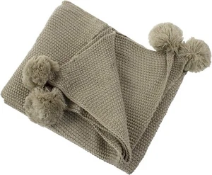 Brown Knit Pom Pom Throw Blanket – 50"W x 60"L - Picture 1 of 4