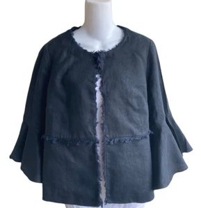 Chicos schwarz 3/4 Glockenärmel Fransenbesatz Leinen Jacke Chicos Größe 0 SM UVP $ 89 - Bild 1 von 4