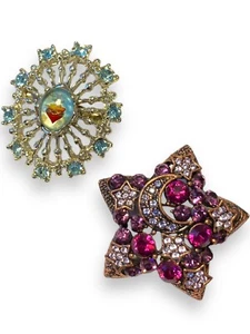 Menge 2 Vintage Broschen Nachlass Stifte lila Stern & religiös Starburst MCM - Bild 1 von 8