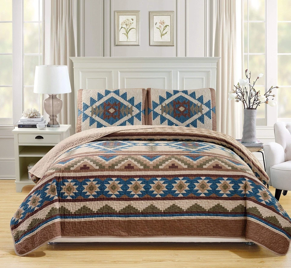 Rustic Western Southwestern Native American Tribal Navajo Design Oversized Be... - Image 1 of 1