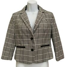 Y2K Express Black White Houndstooth Crop 3/4 Sleeve Blazer Jacket Womens Size 2