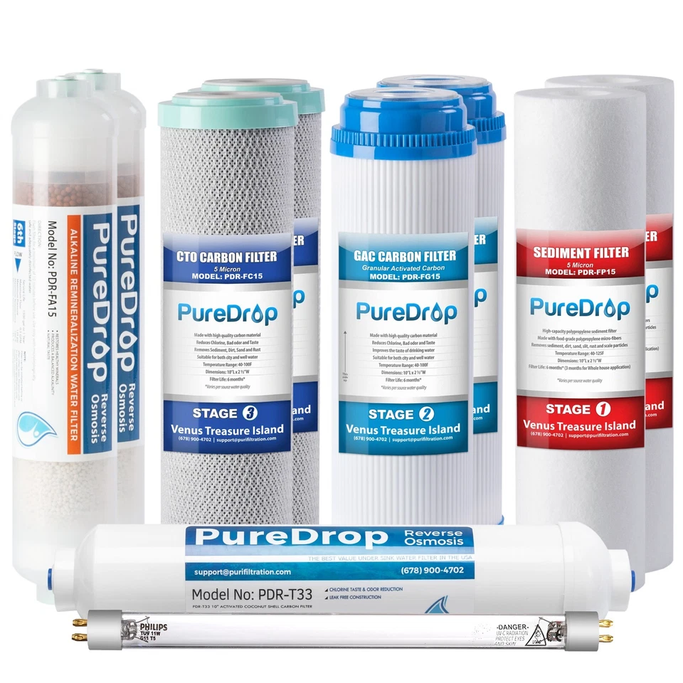 PureDrop PDR-F10KU 1-Year RO Water Filter Replacement set for 7-Stage System - Image 1 of 1