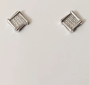 .10 ctw Diamond Sterling Silver Geometric Stud Earrings - Rhodium Plated - Picture 1 of 8
