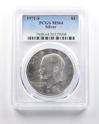 1971-S Eisenhower Dollar Silver Peg Leg MS64 PCGS *5309 - Image 1 of 3
