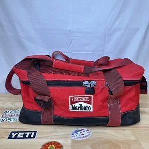 Vintage 1990's Marlboro Unlimited Insulated Duffel Bag Cooler Red Collapsible - Picture 1 of 8