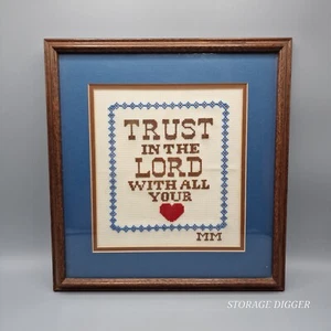 Vintage Bible Verse Framed Finished Cross Stitch Trust in The Lord With All You - Picture 1 of 10