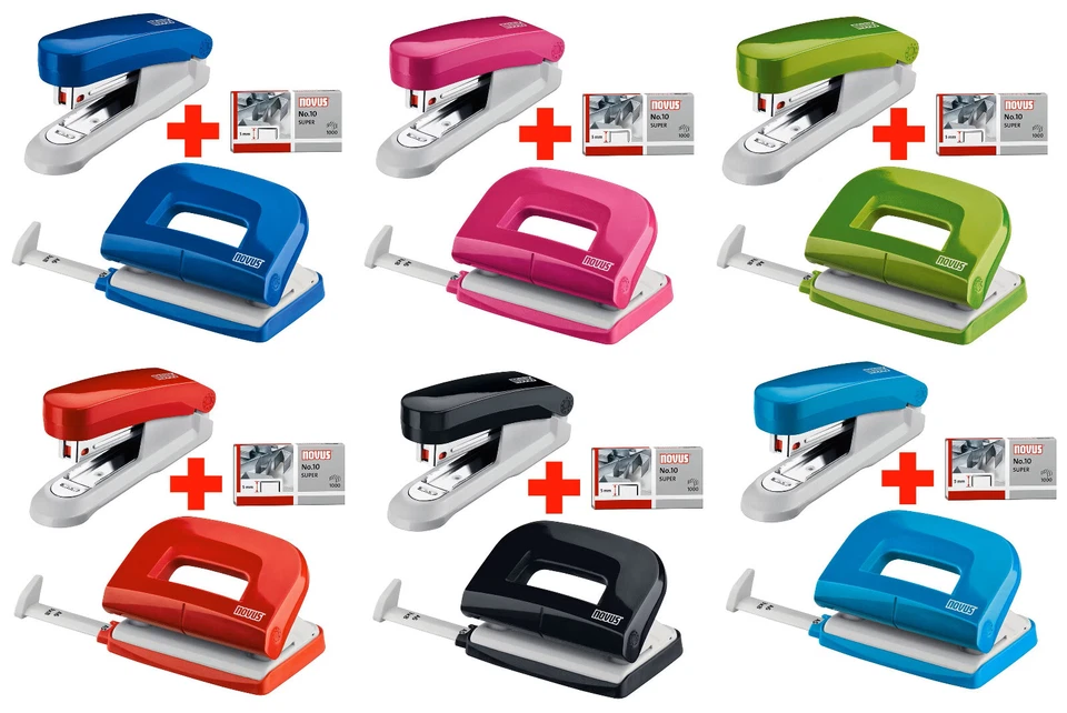 Schneider Novus Locher Heftgrät Klammern E15 E210 Büro-Set Farbauswahl 0201876