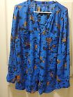Apt. 9 Womans Blue Long Sleeve Button Blouse XL with Black and Camel print