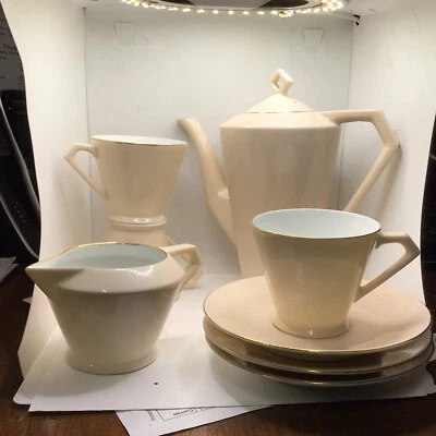 Vintage NORITAKE Tea Set Teapot, Creamer , 3 Cups And Saucers SOFT Peach PINK - image 1 of 4