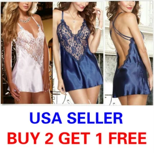 Size S - L Sexy Lingerie Women Satin Lace Silk Babydoll Nightdress Sleepwear E - Picture 1 of 6